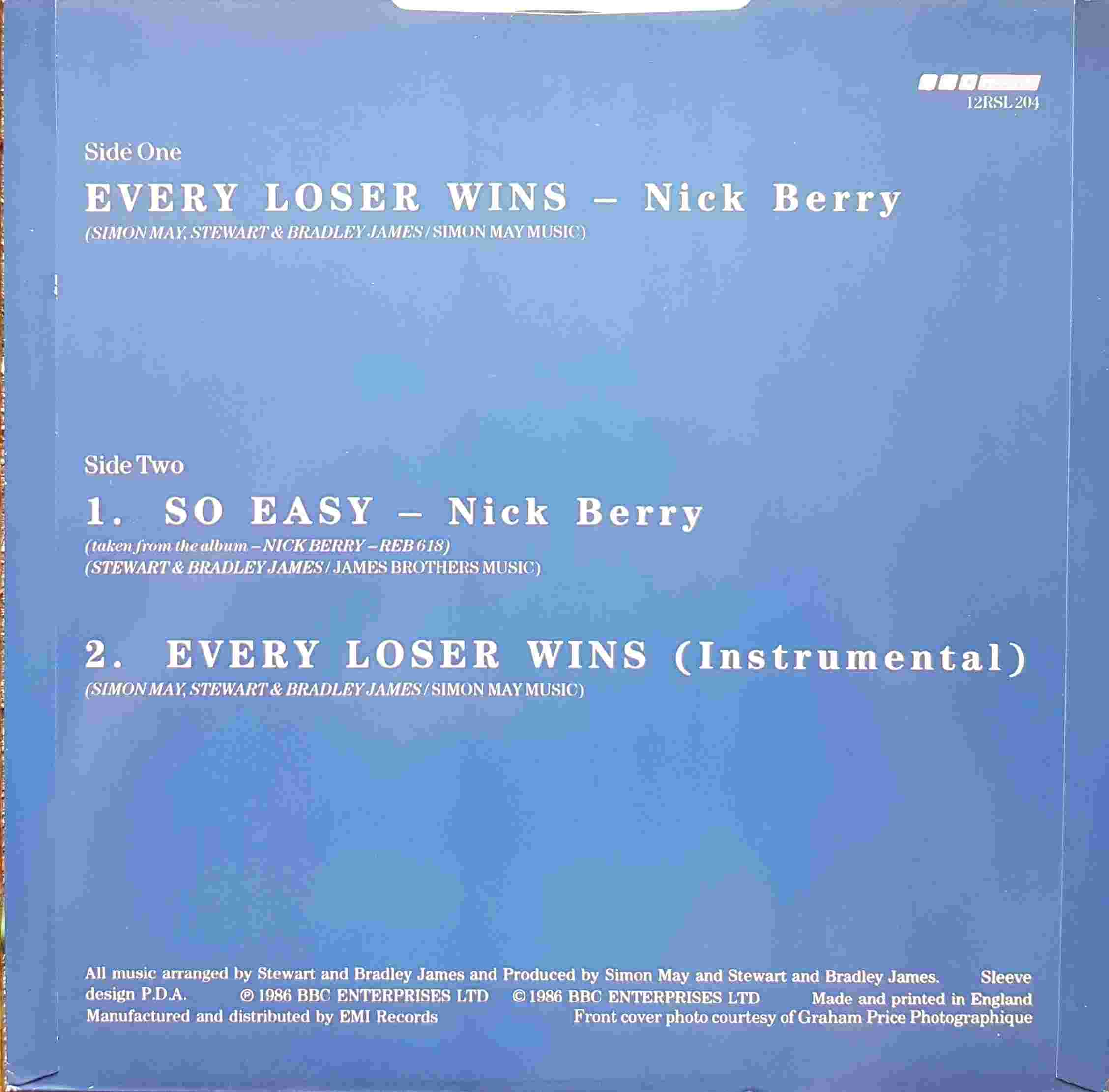 Picture of 12 RSL 204 Every loser wins (EastEnders) by artist Simon May / Stewart James / Bradley James from the BBC records and Tapes library